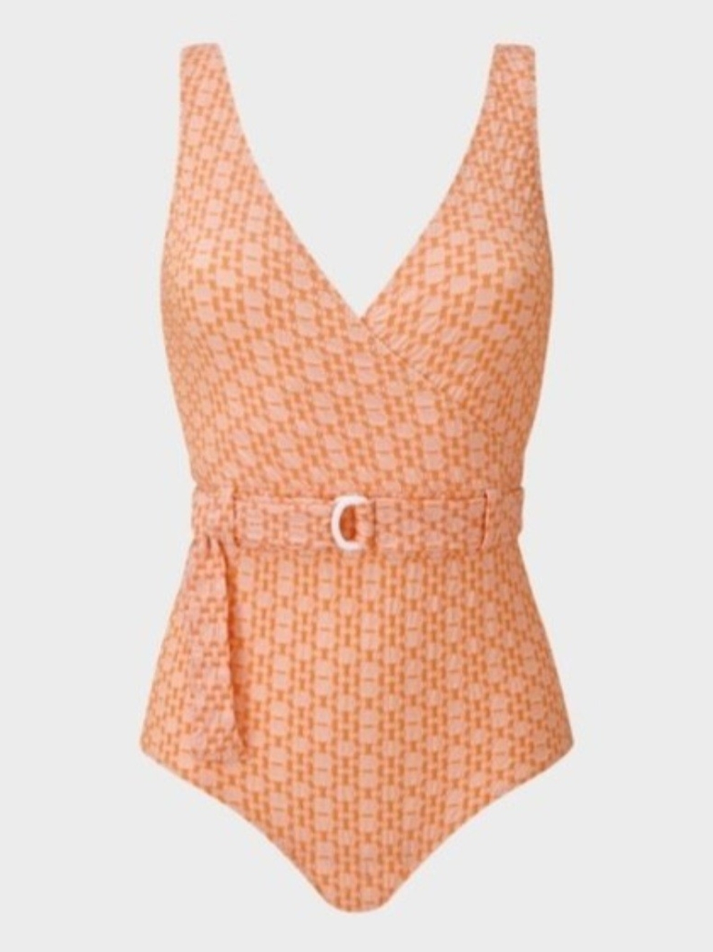 Lisa Marie Fernandez Seersucker Peach Belted One-Piece Swimsuit Size S
